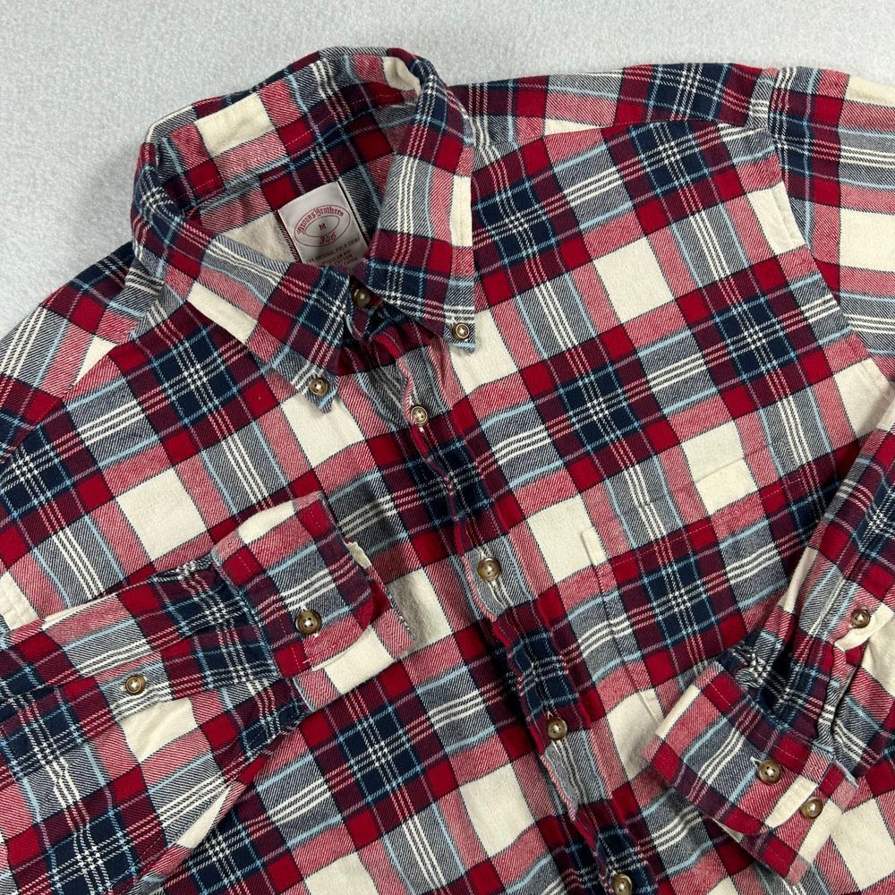 Brooks Brothers 346 Flannel Shirt Mens Red Button Down Plaid Long Sleeve Regular